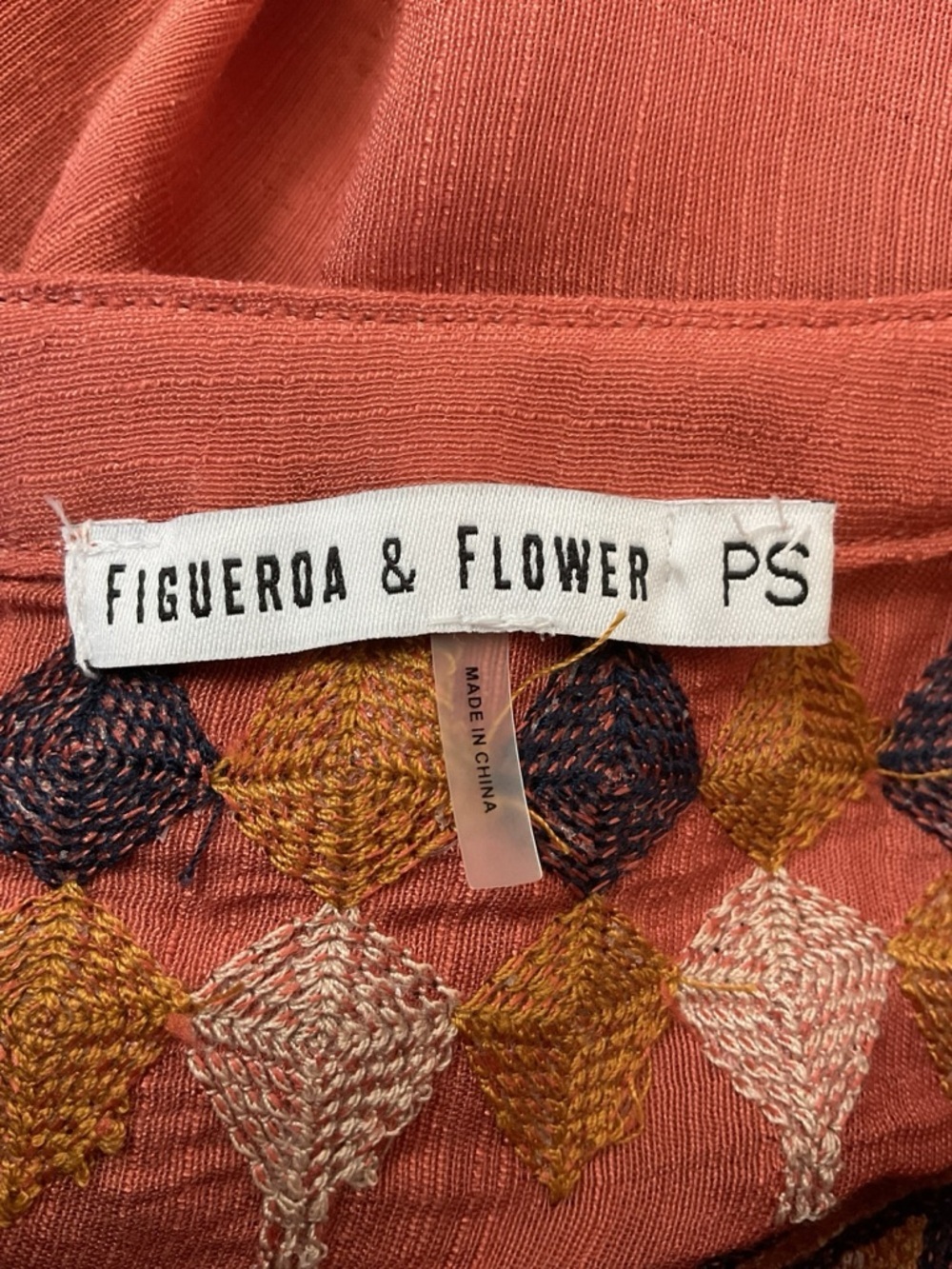 Figueroa & Flower Coral Embroidered Boho Peasant Blouse Petite S - Picture 7 of 7